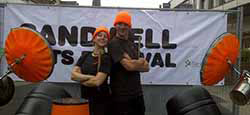 With amazing hats knitted by Katie's Grandma at Sandwell Arts Festival